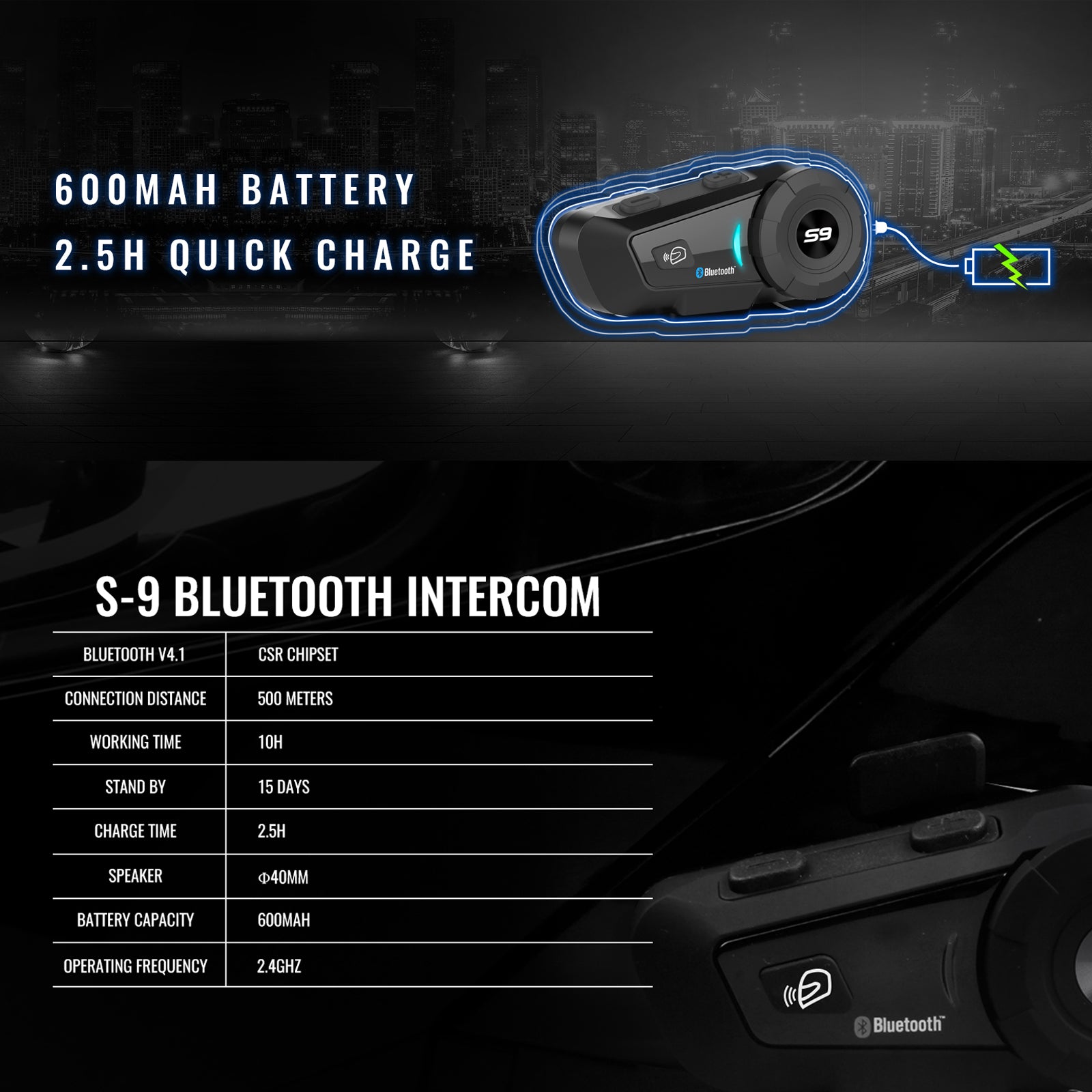 SCS S9 Bluetooth Intercom [Dual Pack]